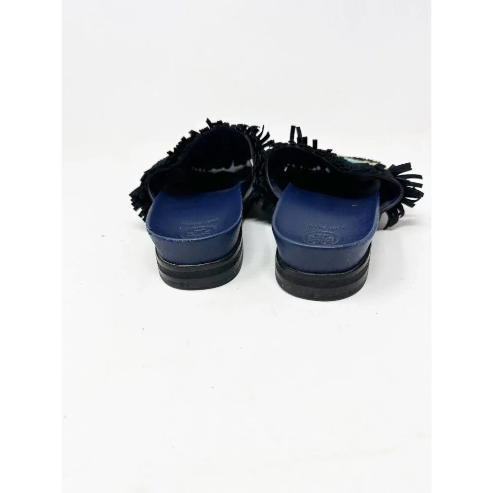 Tory Burch Isle‎ Slide Embellished Slip On Sandals Beaded Fringe Leather Size 7